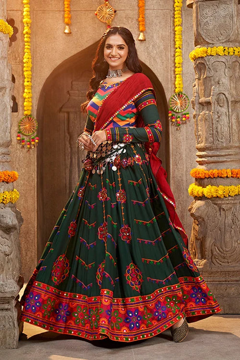 Shubhkala Green Embroidered Perfect Beautiful Navratri Special Chaniya Choli